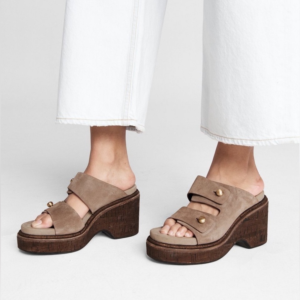 Rag & Bone Boho Sommer Brown Suede Wedge Sandals Size 6.5